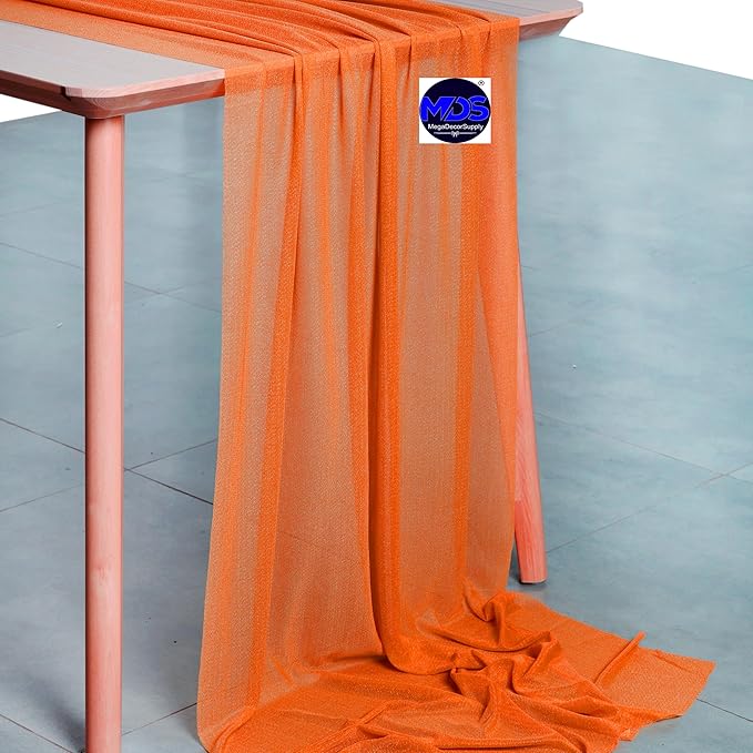MDS 2 Pack 10ft Chiffon Table Runner 29 x 120 Inches Sheer Wedding Runner Romantic Rustic Table Runner for Wedding Decorations, Birthday Parties, Bridal Shower Party Arch Decor - Orange