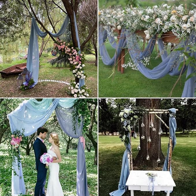 8 Panels Wedding Arch Draping Fabric 28" x 20Ft Wedding Arch Drapes Chiffon Fabric Drape Sheer Backdrop Curtain for Nuptials Party Ceremony Birthday Arbor Drapery Reception Ceiling Décor(Dusty Blue)