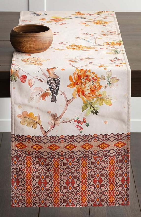 Maison d' Hermine Table Runner 100% Cotton Double Layer Table Runners 72 inches Long for Thanksgiving Christmas Decorations Home Kitchen Dining Party Wedding (Kelim - Prairie, 14.5" x 72")