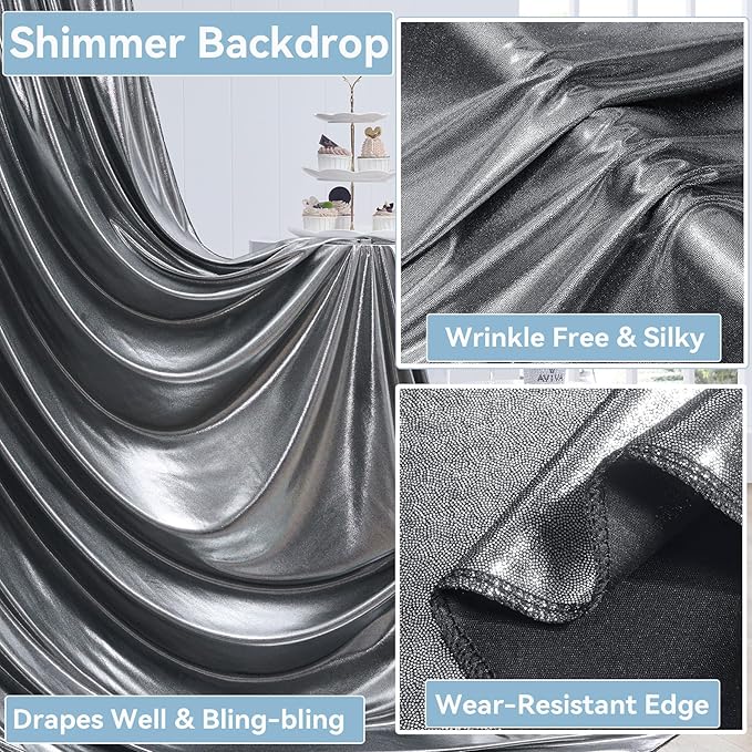 20x10 ft Wrinkle Free Black Silver Sequin Backdrop Curtain for Parties,Thick Not Fall Glitter Wedding Backdrop Drapes,4 Panels 5x10ft Shimmer Photo Back Drop Cloth for Birthday Photography Background