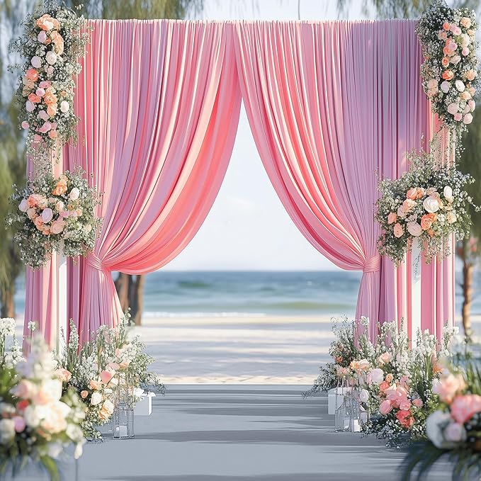 60ftx14FT Wrinkle Free Pink Backdrop Curtain, 12 Panels 14FT Height Pink Wedding Backdrop Drapes, Silky Polyester Back Drop Cloth for Birthday Photography Background Party Backdrop Draping