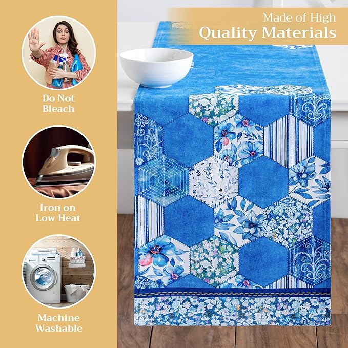 Maison d' Hermine Table Runner 100% Cotton Double Layer Table Runners 108 inches Long Decorative for Home Kitchen Dining Party Wedding Bridal Shower Spring Summer (Summer Blues, 14.50" x 108")