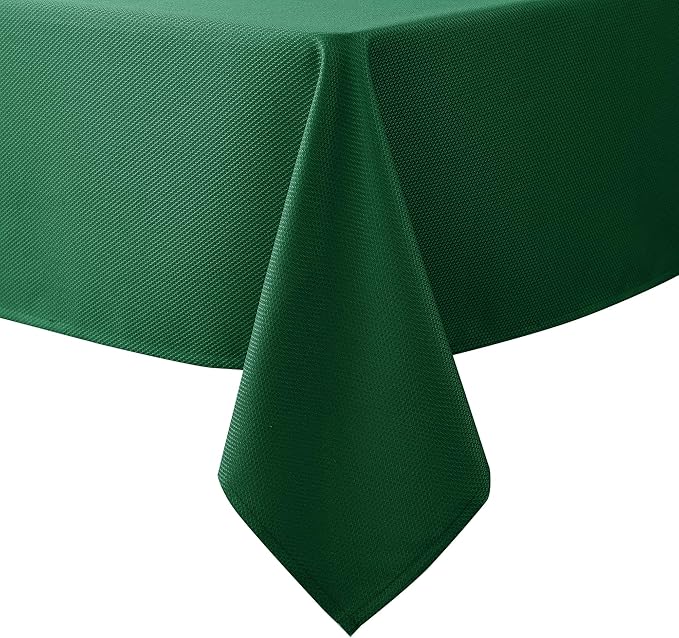 Biscaynebay Textured Fabric Christmas Rectangle Table Cloth 70x120 Inch, Hunter Green Water Resistant Tablecloths for Dining, Kitchen, Wedding and Parties etc. Machine Washable
