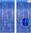 BRAVESHINE Foil Fringe Curtains - Metallic Tinsel Foil Curtain Party Steamers Backdrop for Boys Men/Blue Birthdays Decorations/Wedding/Anniversary Celebration/Sea Theme/Bachelorette Party