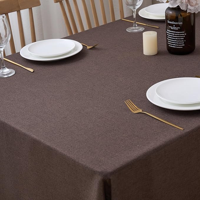 NLMUVW Brown Linen Tablecloth Rectangle, Chocolate Table Cloth Farmhouse Rectangular Table Cover for Kitchen Dining Coffee, 54 x 84 Inch