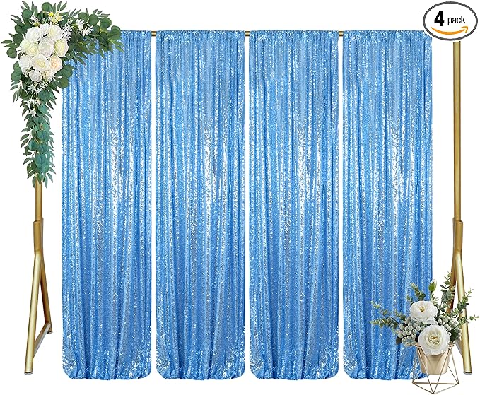 ShinyBeauty 4x10 FT Baby Blue Sequin Backdrop Curtains Glitter Photography Backdrop for Christmas, Halloween, Birthday, New Year Decor 4 Panels