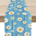 Daisy Floral Table Runner, Spring Seasonal Summer Wild Flower Rustic Country Farmhouse Table Center Decor for Home Kitchen Dining Patio Holiday Party Indoor Outdoor Table Decorations, 13"x72" Inch