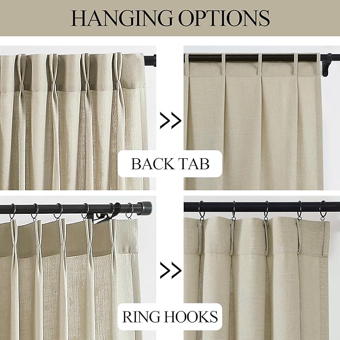 Vision Home Sand Pinch Pleated Semi Sheer Curtains Textured Linen Blended Light Filtering Window Curtains 112 inch for Living Room Bedroom Patio Pinch Pleat Drapes with Hooks 1 Panel 84" Wx112 L