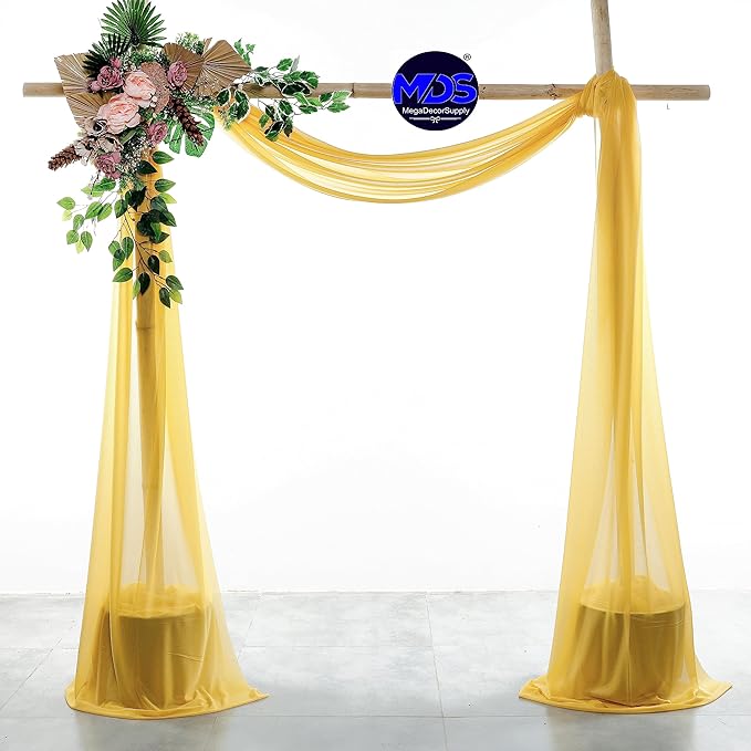 MDS Halloween Chiffon Draping Fabric - 2 Panel, 30" Wide x 20ft Long - Sheer Spooky Arbor & Canopy Drapery for Haunted House Backdrops, Party Ceilings, DIY Costumes & Themed Events - Gold
