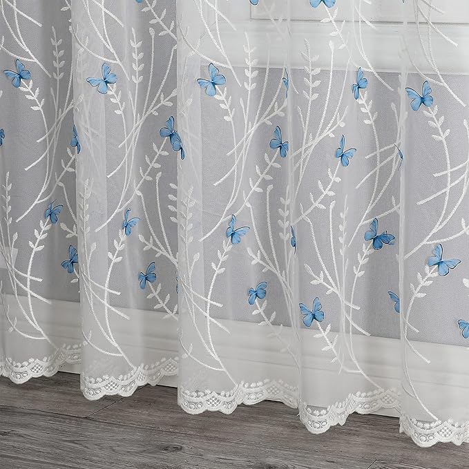 VISIONTEX White Sheer Voile Curtains, Decorative White Embossed Drip Rod Pocket Window Drapes for Home Kitchen, Living Room and Bedroom 54 x 72 Inch, Set of 2 Curtain Panels