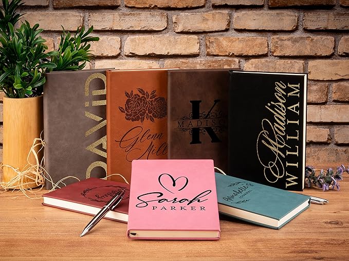 Personal Leather Journal Notebooks | 12 Design, 9 Color - Black | Journal for Women, Men - Custom Notebook to Write in - Diary for Girls, Women - Personalized Gift Idea for Girl, Boy, Mom and Dad
