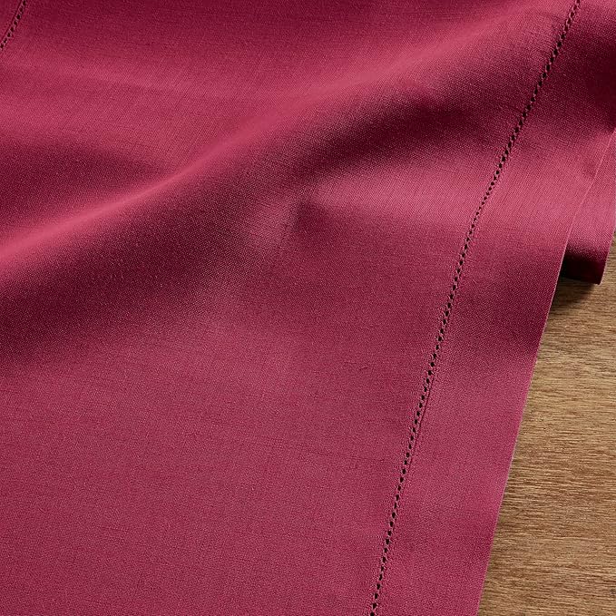 Solino Home Linen Beet Table Runner 120 Inches Long - 100% Pure Linen Hemstitch 14 x 120 Inch Table Runner for Dining, Fall, Autumn, Thanksgiving, Holiday - Classic Hemstitch
