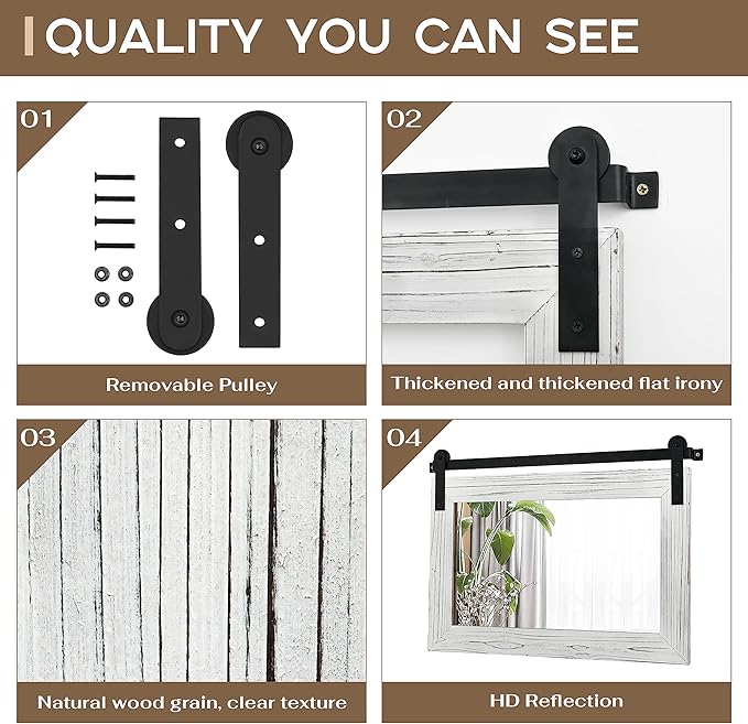 COGOOD Farmhouse Barn Door Mirror - 25 x 18 Rustic Wood Framed Decrative Mirror for Bathroom, Living Room, Entryway Wall Decor (White)