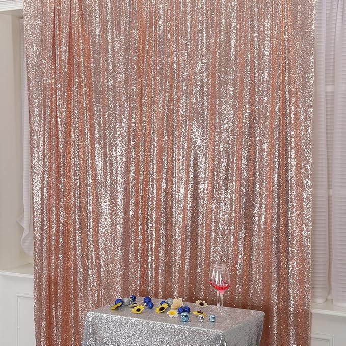 Poise3EHome 5FT x 7FT Rose Gold Sequin Photography Backdrop Curtain for Party Decoration, Rose Gold