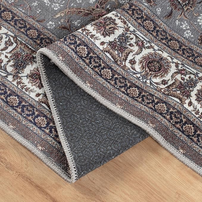 Bloom Rugs Washable Non-Slip 6' x 9' Rug - Slate Gray Traditional Oriental Area Rug for Living Room, Bedroom, Dining Room, and Kitchen - Exact Size: 6' x 9'