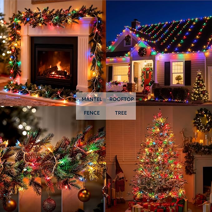 Joiedomi Christmas String Lights Indoor,200(2x100) Mini Multicolor Light with 42.8 FT White Wire,Lighting Decor for Patio Dorm Classroom Bedroom Holiday Wedding Party Garland Birthday Festival