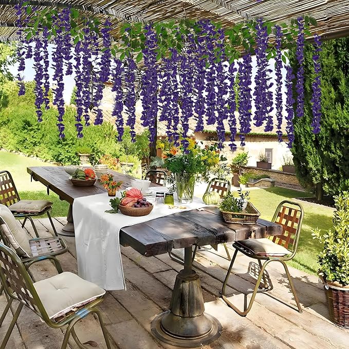 48 Pcs of Wisteria Hanging Flowers, 3.75 Feet Fake Wisteria Flower Strings, Artificial Wisteria Flowers Hanging Garland for Backdrop, Wedding, Ceremony,Garden and Home Wall Decoration (Light Purple)