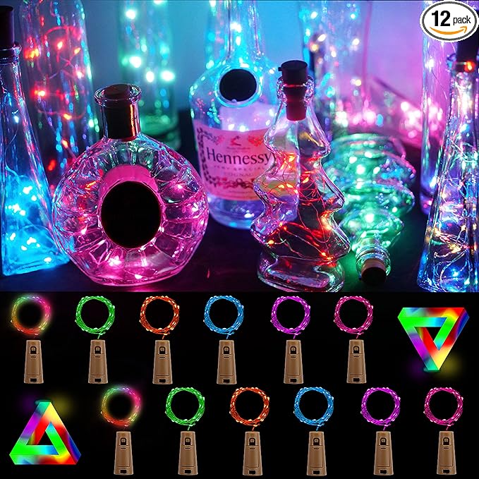Bottle Lights 12 Pack 20 LEDs Cork Lights for Wine Bottles Battery (Included) Powered Fairy Mini String Lights for DIY Jar Lighting Indoor Bedroom Party Wedding Christmas Halloween Decor (6 Colors)