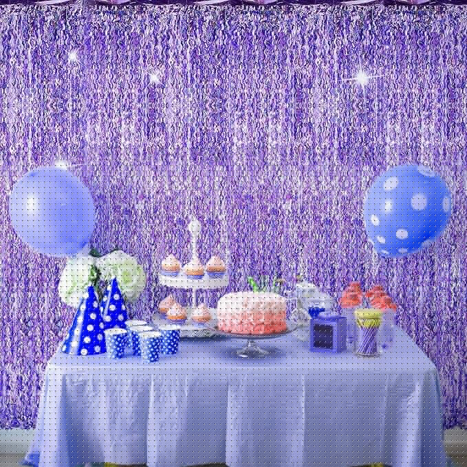 Jutom 6 Pieces 3.3 x 6.6 ft Wavy Tinsel Foil Fringe Curtains Foil Fringe Streamer Backdrop Party Curtain for Sea Mermaid Baby Shower Birthday Party Decoration(Purple)