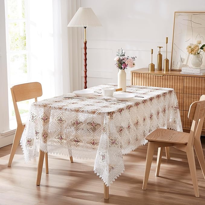Warm Home Designs 60 x 84 Rectange Tablecloth. Use White Macrame Tablecloth as Embroidered Tablecloth, Dining Table Cover or Holiday Tablecloth. Vintage Tablecloth for Vintage Kitchen. VTC White 84
