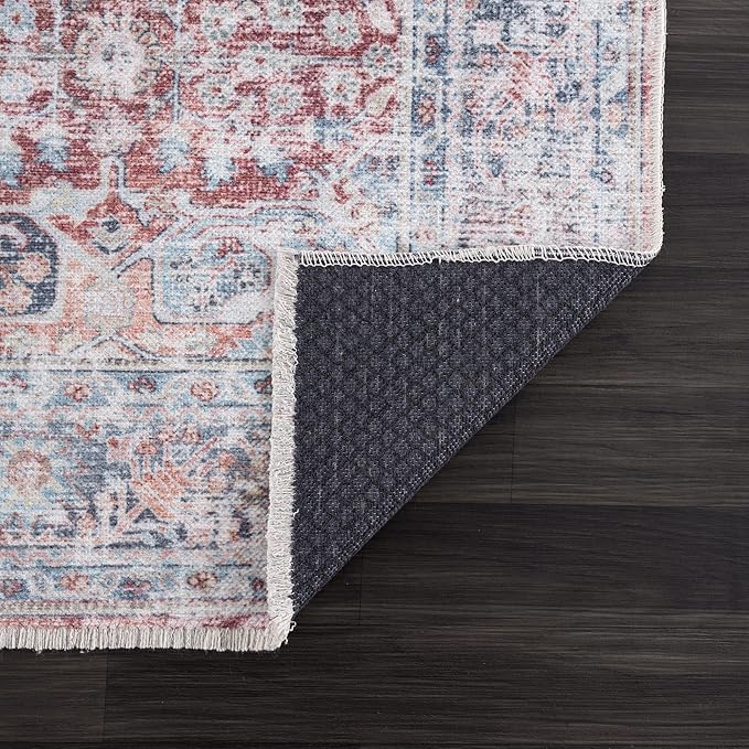 Bloom Rugs Caria Washable Non-Slip 3x5 Rug - Brick/Dark Blue Traditional Area Rug for Living Room, Bedroom, Dining Room, and Kitchen - Exact Size: 3' x 5'