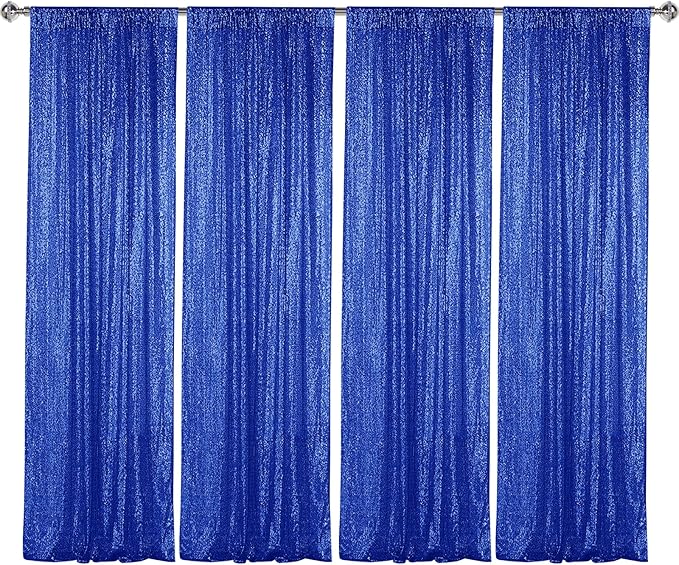 Sugargirl Navy Blue Sequin Backdrop Curtain 4 Panels 2FTx8FT Glitter Navy Blue Background Drapes Sparkle Photography Backdrop for Party Wedding Birthday Wall Decoration