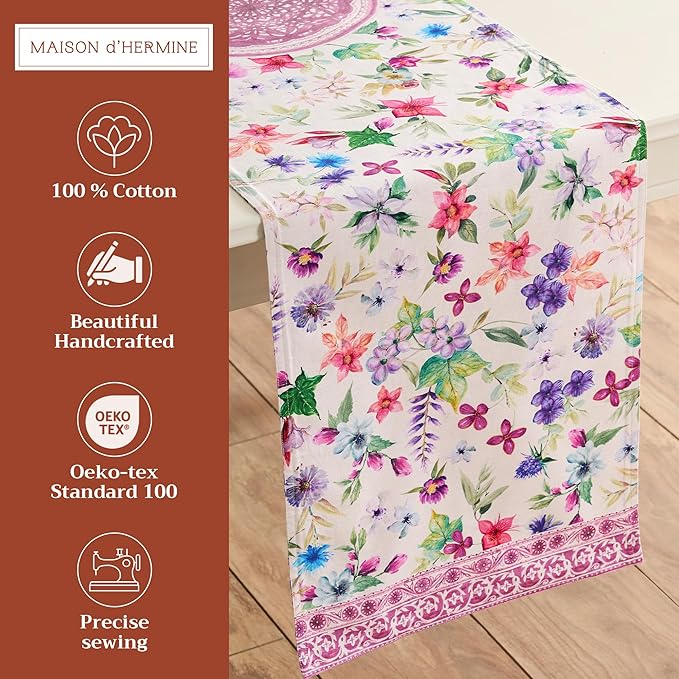 Maison d' Hermine Table Runner 100% Cotton Double Layer Table Runners 108 inches Long Decorative for Home Kitchen Dining Party Baby Shower Wedding Bridal Shower Spring Summer (Chardon, 14.50" x 108")