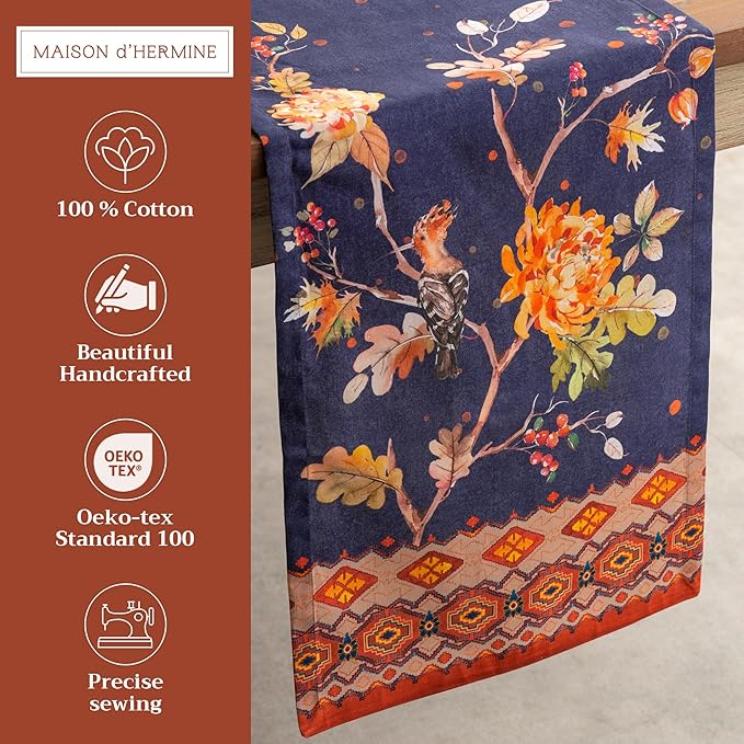 Maison d' Hermine Table Runner 100% Cotton Single Layer Table Runners 108 inches Long for Thanksgiving Christmas Decorations Home Kitchen Dining Party Wedding (Kelim - Infinity, 14.5" x 108")