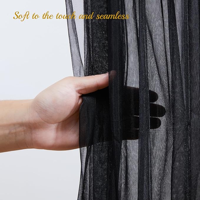 20x10 Black Tulle Backdrop Curtains for Parties, Sheer Backdrop Curtain Wedding Photo Background Drapes for Baby Shower Photography Birthday Party