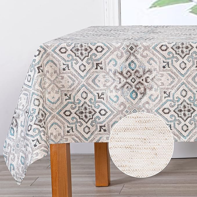 MYSKY HOME Rectangle Tablecloth 60x120 Inches -Linen Farmhouse Geometric Patterned Tablecloth Waterproof Decorative Washable Fabric Table Cloth for Kitchen Dining Moroccan Tablecloth，Grey