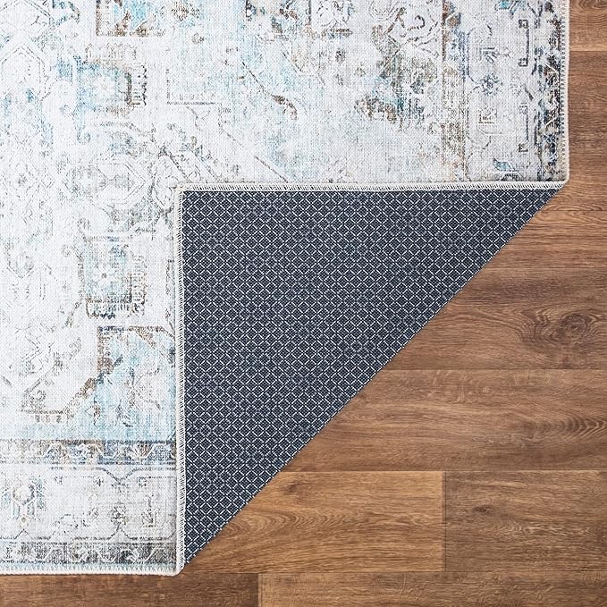 Bloom Rugs Washable Non-Slip 9' x 12' Rug - Beige/Blue Traditional Area Rug for Living Room, Bedroom, Dining Room, and Kitchen - Exact Size: 9' x 12'