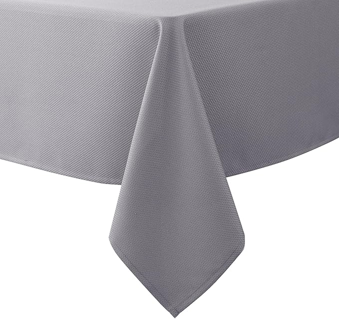 Biscaynebay Textured Fabric Tablecloths 90x156 Inches Rectangular, Silver Grey Water Resistant Spill Proof Tablecloths for Dining, Kitchen, Wedding and Parties, Machine Washable