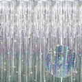 GOER 3.2 ft x 8.2 ft Metallic Tinsel Foil Fringe Curtains Party Photo Backdrop Party Streamers for Birthday,Graduation,New Year Eve Decorations Wedding Decor (4 Packs,Shiny Silver)
