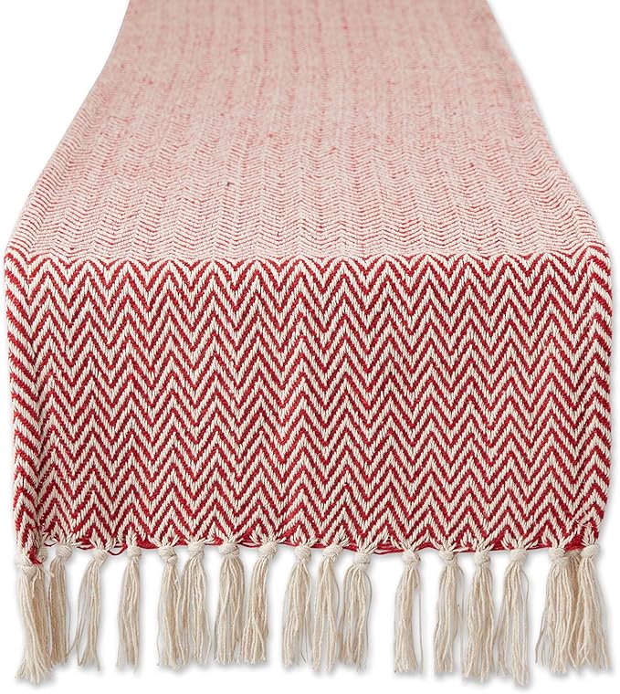 DII Woven Basic Tabletop Collection Chevron Table Runner, 15x72, Tango Red