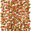 KHOYIME 9 Pack 72 FT Artificial Fall Flower Garland, Fake Orange Roses Vines Silk Flowers Faux Plastic Outdoor Hanging Floral Garland Autumn Decoration for Indoor Table Home Wall Backdrop Room Decor
