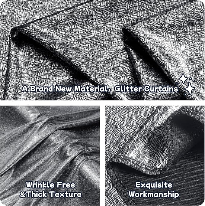 30ftx10ft Black Silver Glitter Sequin Backdrop Curtain for Parties, Wrinkle Free Sparking Backdrop Drapes, 6 Panels 5x10ft Shimmer Photo Back Drop Cloth for Wedding Birthday Photography