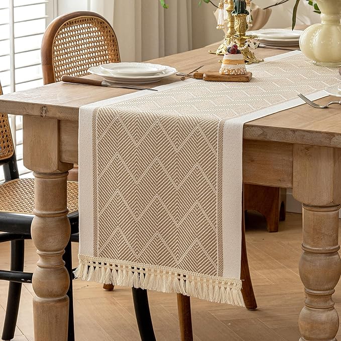 Table Runner 48 Inches Long,Waterproof Boho Table Runner with Tassel Fringe,Table Runners for Party Coffee Table
