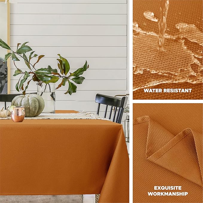 Biscaynebay Fall Tablecloth Textured Fabric Square Tablecloths 60x60 Inch, Bronze Thanksgiving Autumn Harvest Water Resistant Fabric Tablecloths for Kitchen, Dining, Wedding, Parties Machine Washable