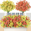 AmyHomie 16 Bundles Artificial Flowers for Outdoor Outside Summer Fall Decoration UV Resistant Faux Flowers No Fade Fake Plastic Plants Fake Mums Garden Porch Window Box Decorating