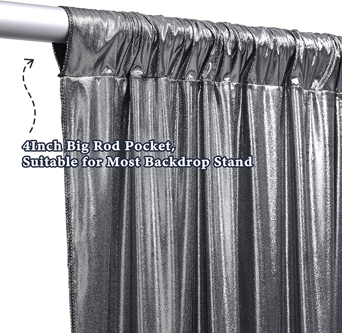 Outpain Thick 20 ft x 10 ft Black Silver Sequin Backdrop Curtain for Parties, Wrinkle Free Glitter Photo Backdrop Drapes 4 Panels 5x10ft Black Silver Back Drop Cloth for Wedding Photography Background