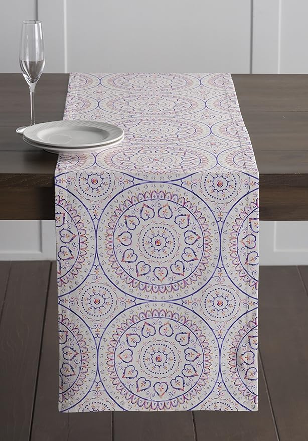 Maison d' Hermine Table Runner 100% Cotton Single Layer Table Runners 108 inches Long Decorative for Home Kitchen Dining Party Baby Shower Wedding Bridal Shower Spring Summer (Mandala, 14.50" x 108")