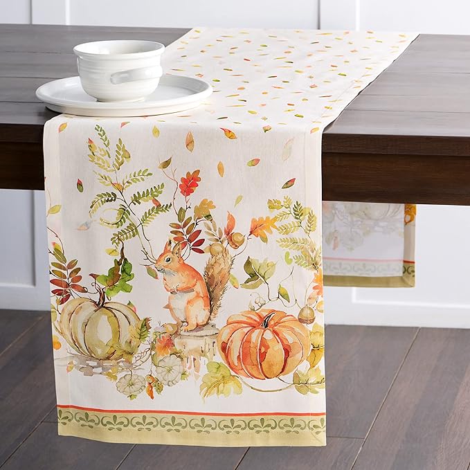 Maison d' Hermine Table Runner 100% Cotton Single Layer Table Runners 72 inches Long for Thanksgiving Christmas Decorations Home Kitchen Dining Party Wedding (Pumpkin Passion, 14.5" x 72")