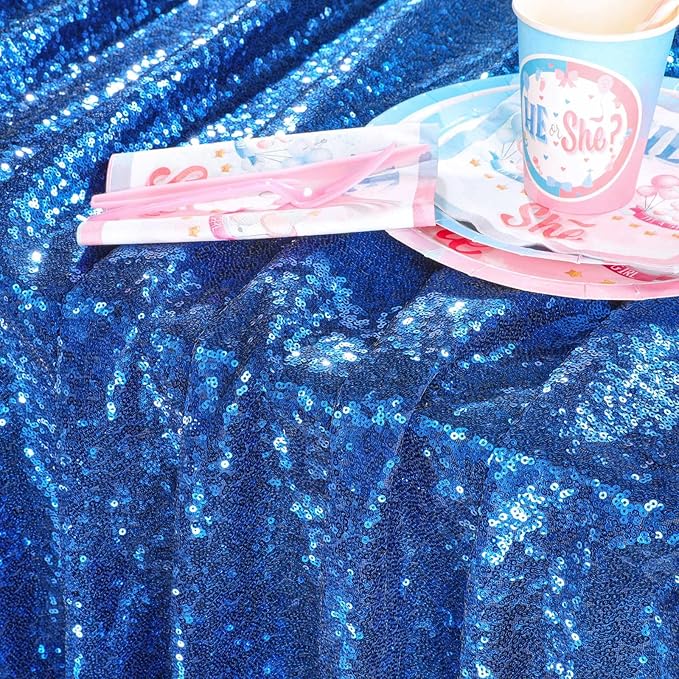 QueenDream Royal Blue Sequin Tablecloth for Party: Sparkly Tablecloth 90x156 - Royal Blue Table Decorations for Corporate Events Wedding Christmas