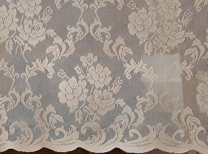 LinenZone Extra Large Linen Round Tablecloth for Rustic Vintage Decor. Sheer Lace Table Cloth Works Great As Wedding Tablecloth or Thanksgiving Table Cover. (Mia 120 Round, Linen)