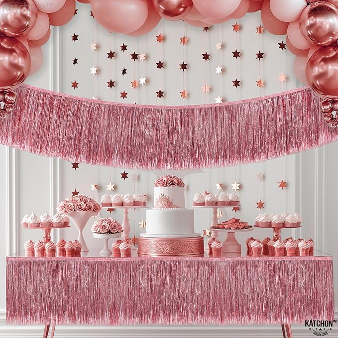 KatchOn, XtraLarge Rose Gold Fringe Banner - Pack of 2 | Rose Gold Backdrop for Bachelorette Party Decorations | Streamers for Birthday Decorations | Fringe Garland for Happy New Year 2026