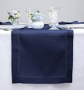 Solino Home Linen Navy Blue Table Runner 132 Inches Long - 100% Pure Linen Extra Long Table Runner 14 x 132 Inch for Fall, Autumn, Thanksgiving, Christmas - Classic Hemstitch