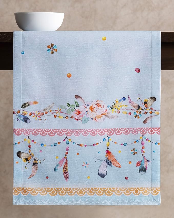 Maison d' Hermine Table Runner 100% Cotton Single Layer Table Runners 108 inches Long Decorative for Home Kitchen Dining Party Baby Shower Wedding Bridal Shower Spring Summer (Ibiza, 14.50" x 108")