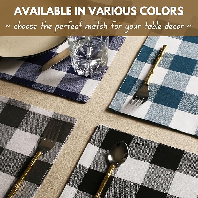 Native Fab Buffalo Checked Plaid Table Runner, 100% Cotton, 13x108 Inches, Rustic Farmhouse Kitchen and Dining Décor, Perfect for Fall, Winter, Weddings, Holiday Gatherings, Grey and White