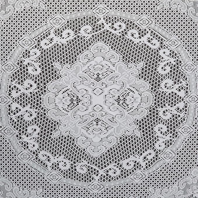 Juvale Round Lace Tablecloth - 59-Inch White Polyester - Scalloped Edge Circle Tablecloth with Floral Overlay & Vintage Decor for Wedding Receptions & Home
