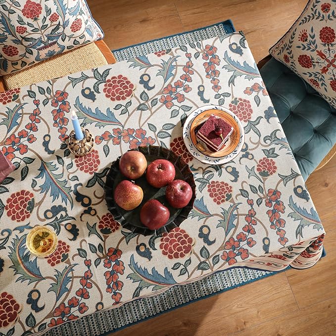 patdrea Designer Vintage Linen Extra Long Tablecloth for Rectangle Table,French Soft Floral Tablecloths,Colorful Table Cover for Kitchen Dining,Parties,Christmas,Thanksgiving,Party,67"x118"-Puno